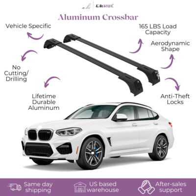 Erkul Roof Rack Cross Bars Fits BMW X4 F26 2014-2018 Fits Flush Rails Black
