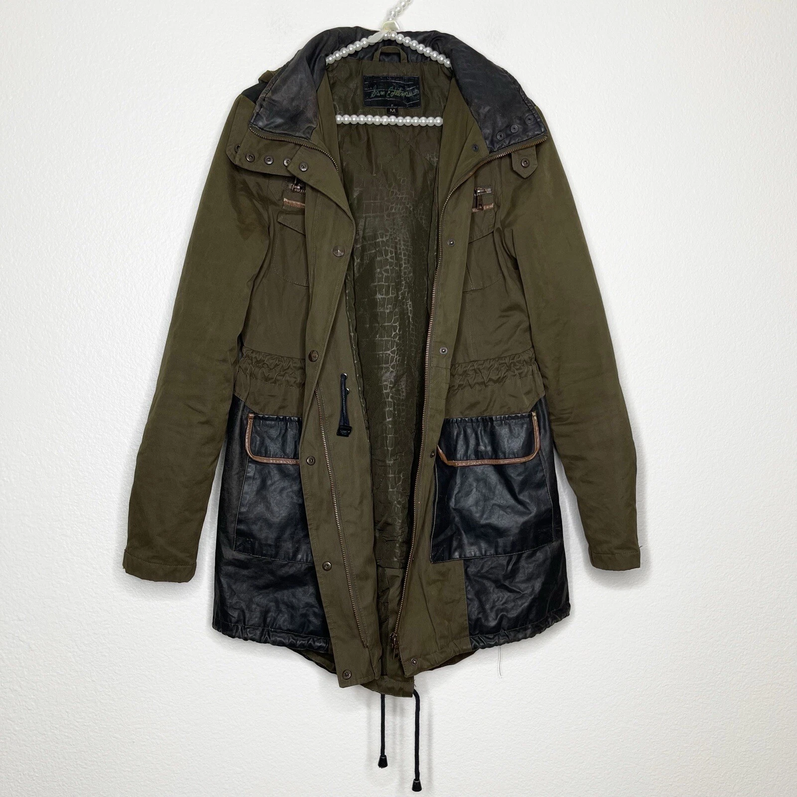 VETEMENTS Sam Edelman Jacket Medium Olive Green Military Utility Full Zip Hide Away Hoodie