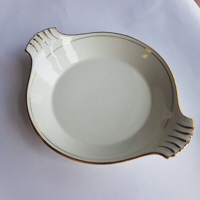 Limoges Porzellan Keramik Servierschale 20cm vergoldet Dekor Design Französisch Vintage
