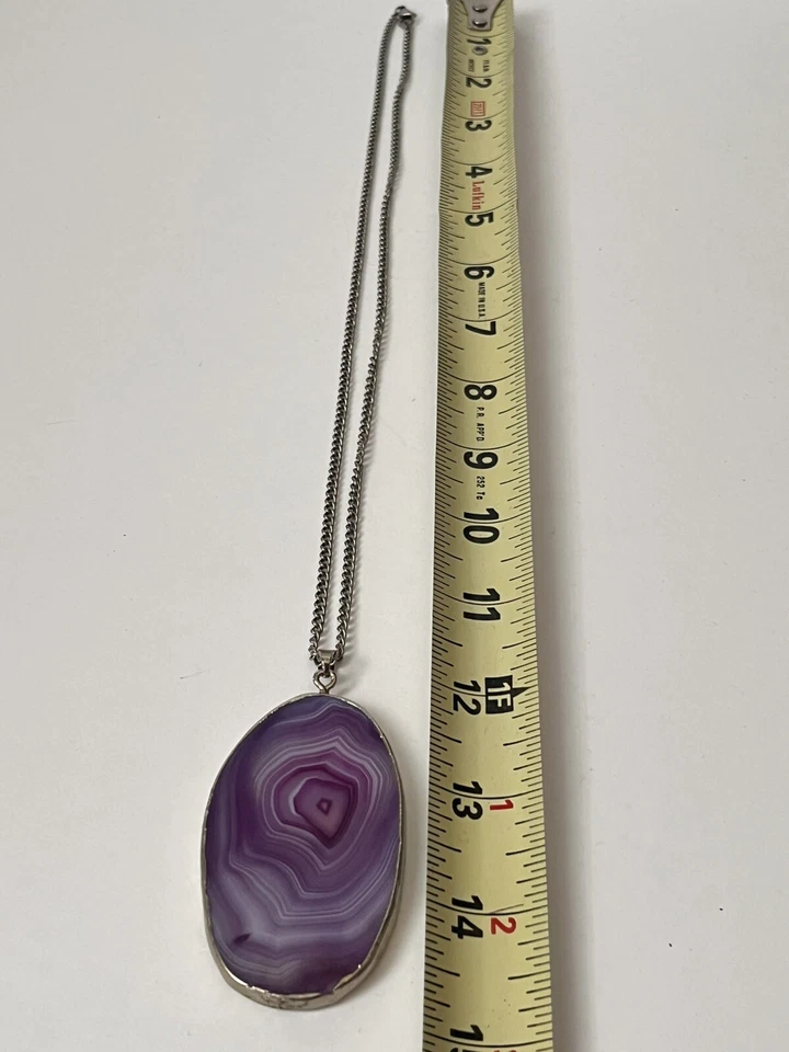 Collar Colgante Tono Plata Ágata Lisa Remolino Lavanda Púrpura Foto 3 de 4