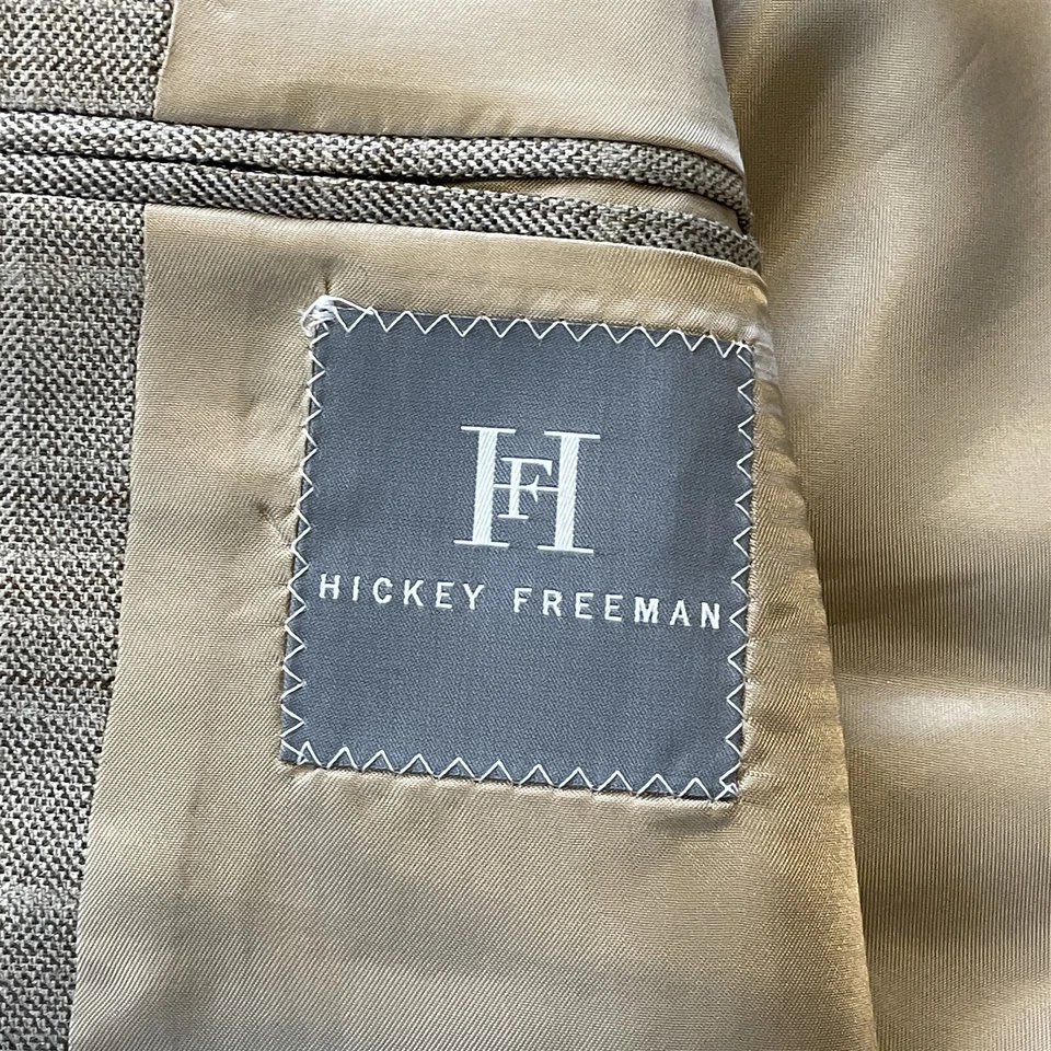 Blazer Abrigo Deportivo Chaqueta Hickey Freeman 44L Marrón Tostado Cuadros Lana Seda Para Hombre Foto 4 de 4