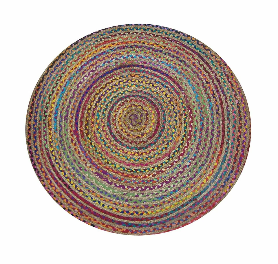 Rug Jute & Cotton Handmade Reversible Round  Area Rug Rustic Look Modern Rug - Image 3 of 4