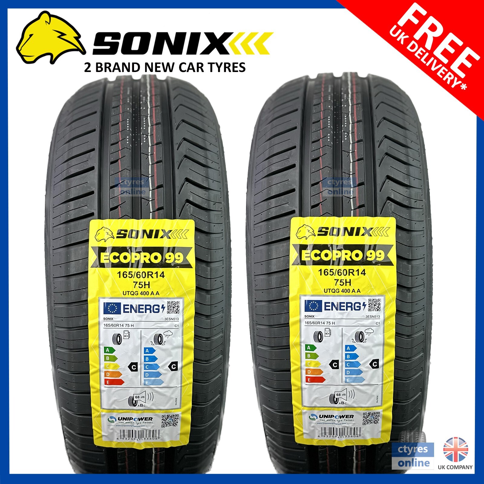 2X New 165 60 14 SONIX ECOPRO 75H 165/60R14 1656014 *C WET GRIP* (2 ...