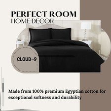 800TC 3PC DuvetSet+1 PCFitted Sheet 100% Egyptian Cotton Black Solid