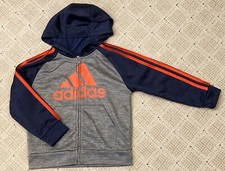 ADIDAS Little Boys Athletic Zip Hoodie Jacket Sz 5 Toddlers Blue Gray Orange