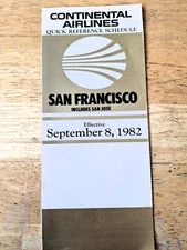 Continental Airlines San Francisco- San Jose  Timetable September 8 1982