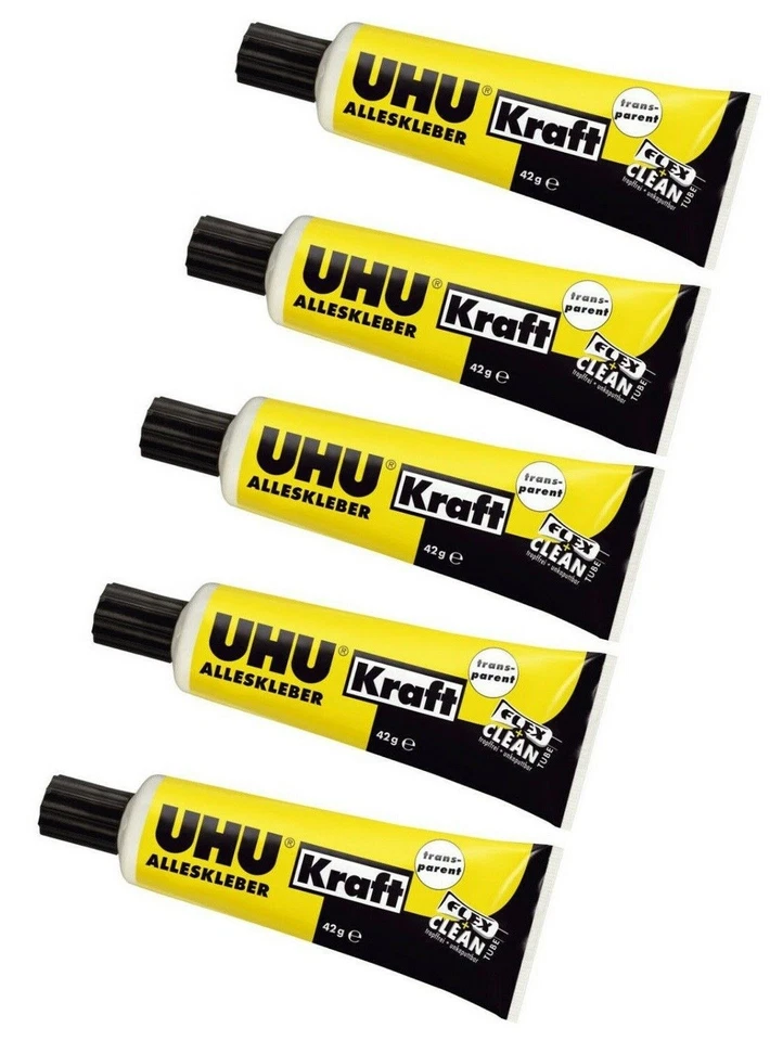 5 x UHU Alleskleber Kraft Flex und Clean 42g transparent Kleber flüssig