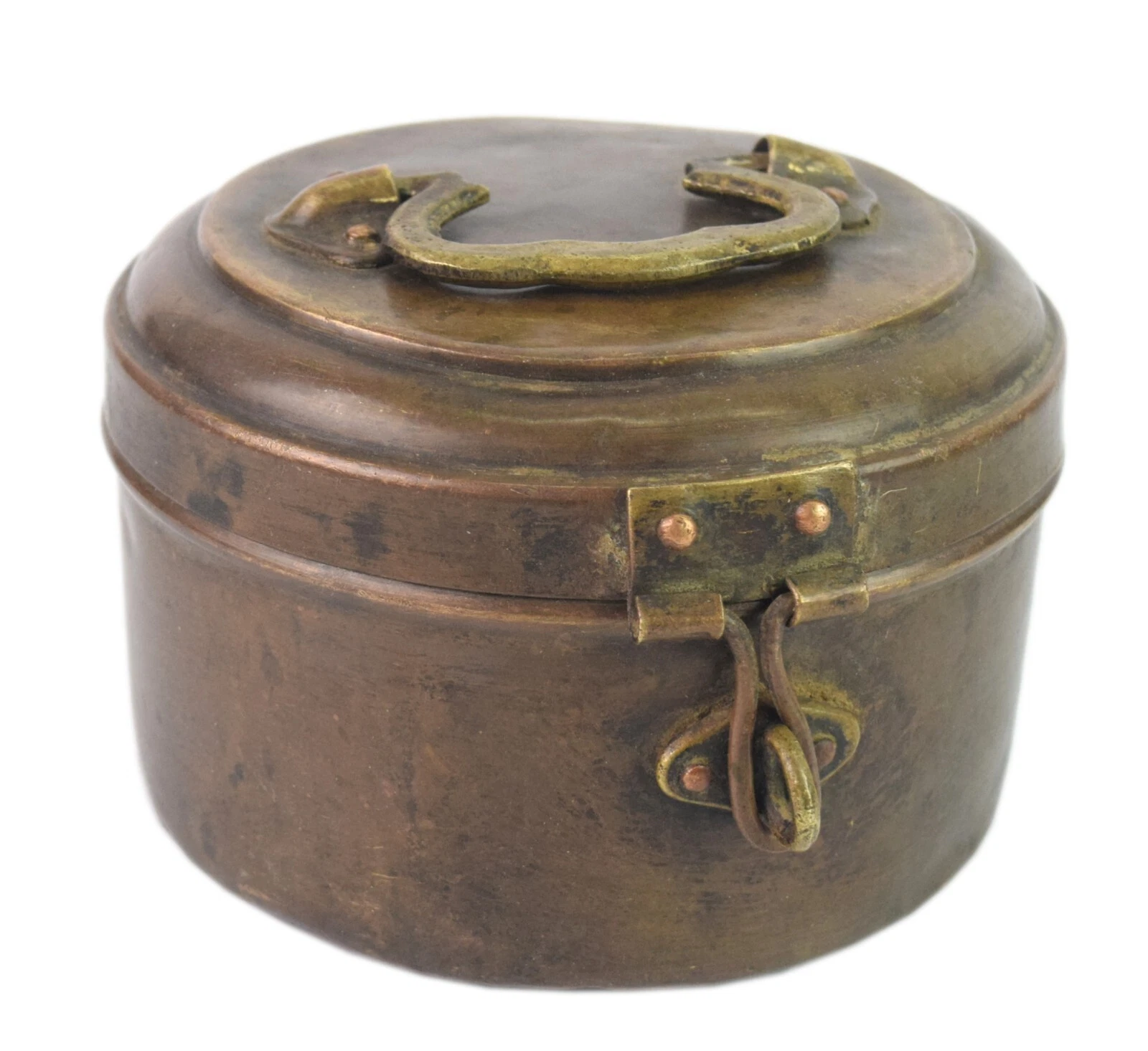 Old Handmade Metal Round Shape Trinket Box Kitchen Utility Storage Box. G66-1051