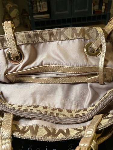 Michael Michael Kors MK Signature Khaki Canvas Tote Shoulder Bag 15" x 12" - Picture 5 of 11