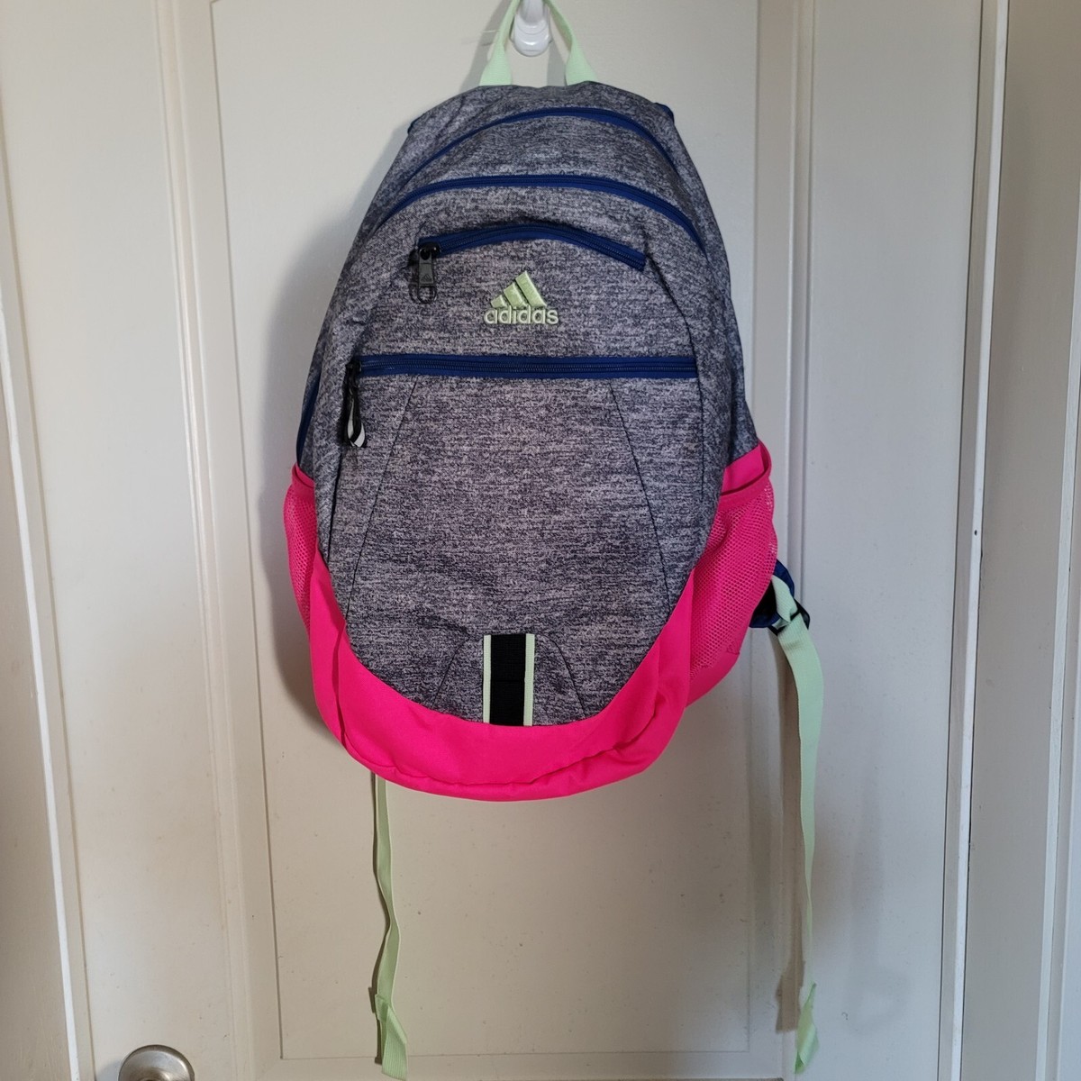 adidas backpack three stripe life Adidas Backpack Blue Hot Pink Lime Green Zippers Pockets Three Stripe Life