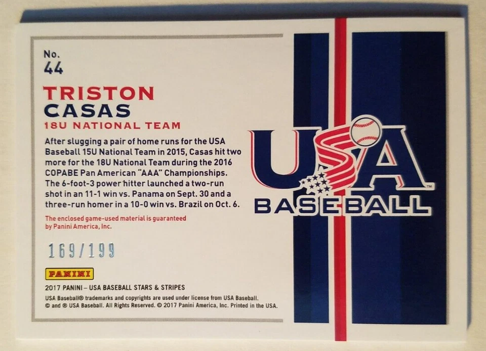Triston Casas RC 2017 Panini USA Stars & Stripes Quad Jersey Bat /199 Red Sox A1 - Image 2 of 2