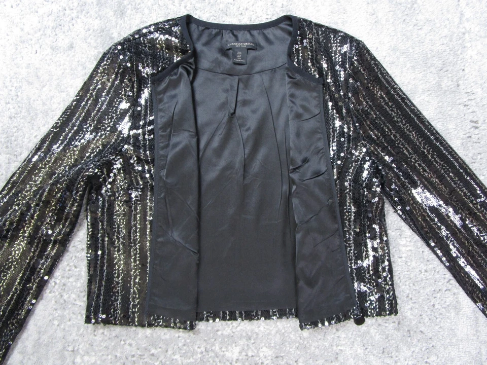 Suéter Christian Siriano Mujer Grande Botón Lentejuelas Negro Manga Larga Informal Foto 3 de 4