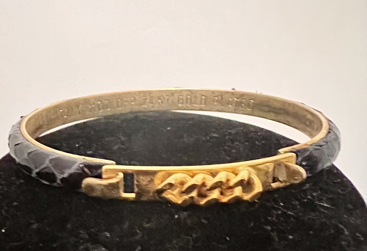 Bracelet 24KT Gold Plated Made In Italy Mod. Dep. 7” Hook Black 