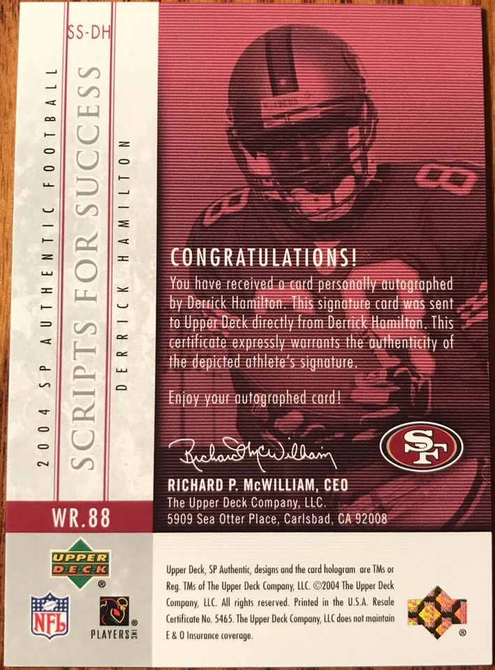 2004 SP Authentic Scripts For Success Autographs Derrick Hamilton SS-DH - Image 2 of 2