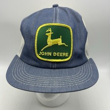 Vintage 80s John Deere Denim Trucker Hat Patch Farm SnapBack Jean Farmer