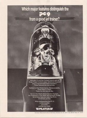 Pilatus PC-9 Vintage 1986 Print Ad Jet Trainer Aircraft Aviation