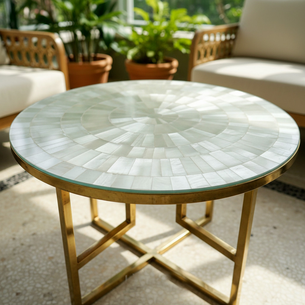 Selenite Round Coffee Table Top | Natural Crystal Handmade Luxury Stone Top