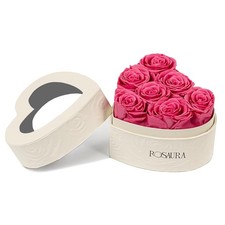 HeartShaped Preserved Roses Gift Box Real Forever Flowers Pink 7 Roses Set