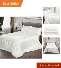 Elegant Ivory White Satin Sheets with Deep Pocket Fitted Sheet  Romantic Gift