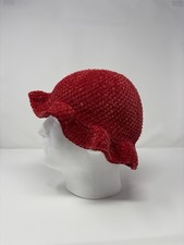 Red Crochet Plush Bucket Hat with Wavy Brim