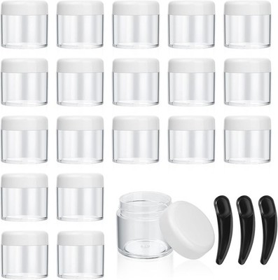 20 klare 40 ml Kunststoff Make-up Gläser mit Schraubdeckel & 3 Mini Spatel