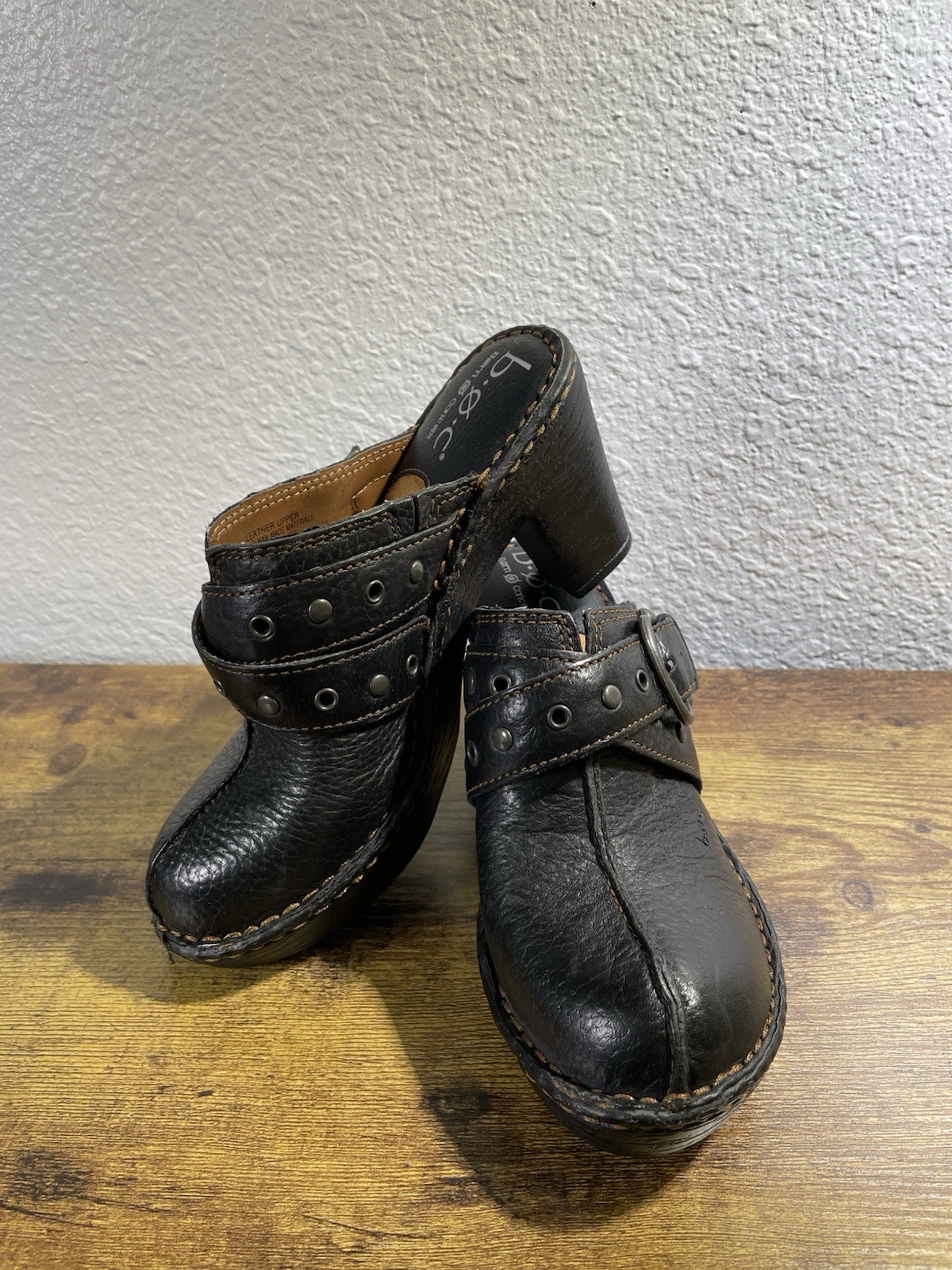 BOC Born Women’s 6M Black Leather Clogs Platform Chunky Studded Grunge Moto 90s