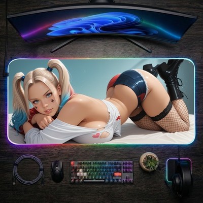 Harley Quinn RGB LED Desk Mat   Sexy Gaming Mouse Pad, Huge HD Print