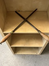 Pair of Antique Knife Sharpening Steels Vintage Butcher Kitchen Tool Wood Handle