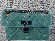 KURT GEIGER London Velvet Brixton Mini Blue Lock Handbag