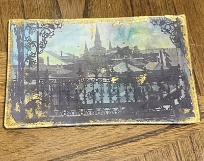 Rare Laurel Wilder NOLA St. Louis Cathedral  Stella  Blue & Gold 8x5  Dish 