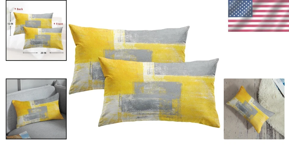 Throw Pillow Covers Modern Home Decor Set of 2 12x20 Abstract Oil Painting - Image 2 of 4