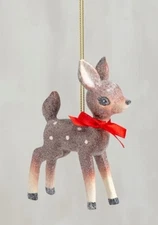 Primitives by Kathy  4” Retro Glittered Deer Ornament Vintage Christmas Fawn