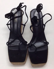 Raye Women's Black Platform Raffia Wedge Sandals MSRP $200 Size 10 NEW