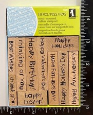 Inkadinkado 10-Piece Wood-Mounted Rubber Stamp Set OF 10 SENTIMENTS