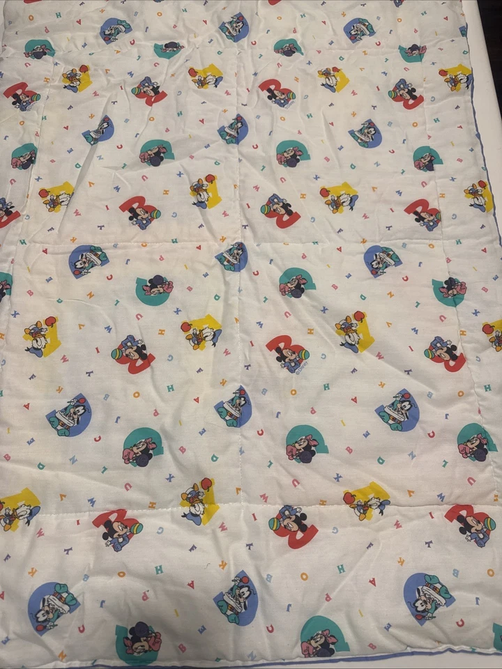Edredom e cobertor de náilon vintage Disney Dundee Mickey Mouse bebês ABC - Imagem 2 de 2