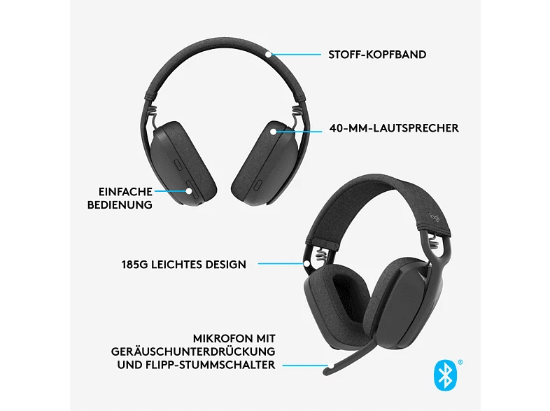 Logitech Zone Vibe 100 leichte Bluetooth Kopfhörer mit Mikrofon Headset 18h Akku - Bild 4 von 4