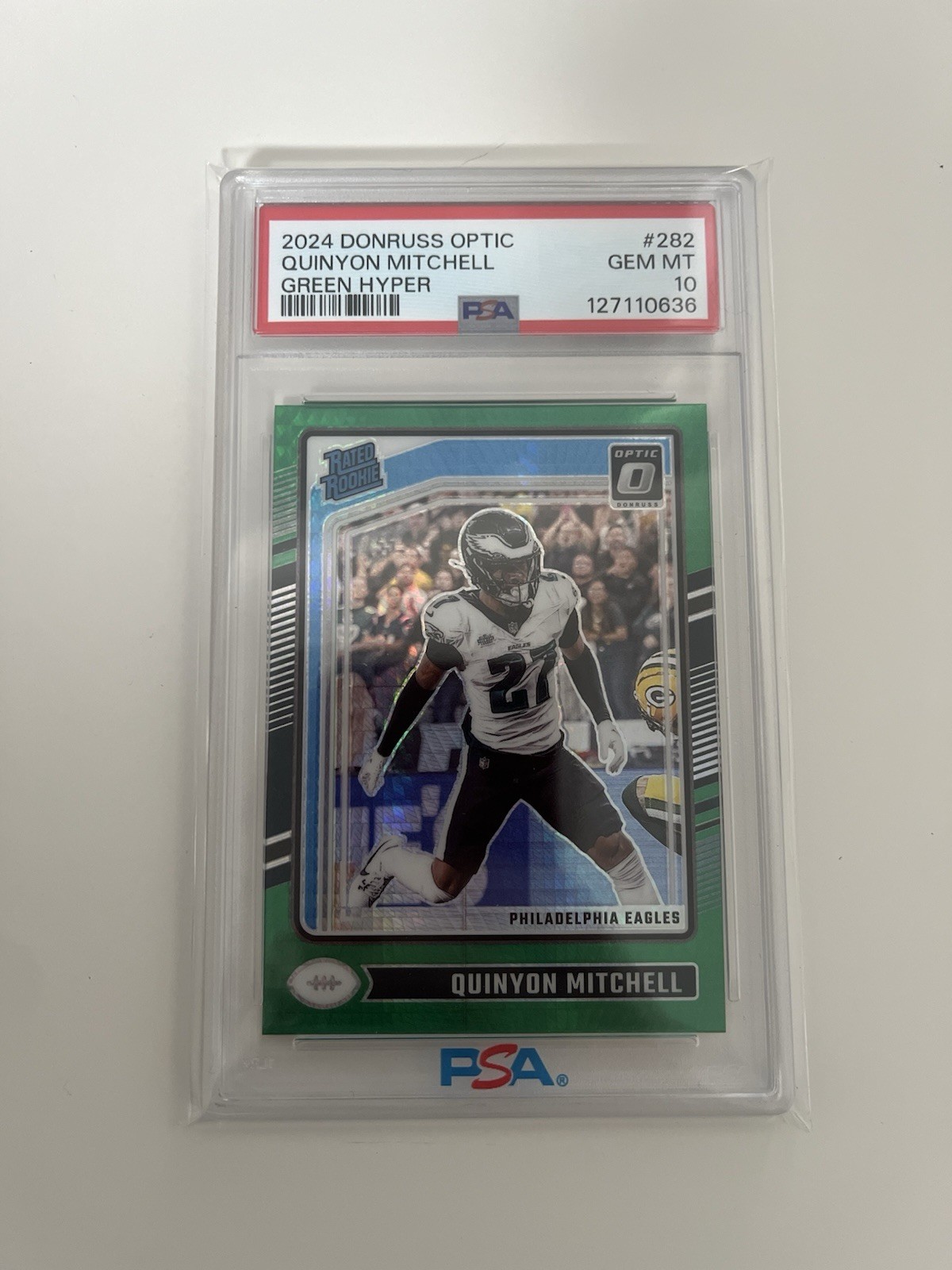 2024 Panini Donruss Optic Rated Rookie Quinyon Mitchell #282 Green hyper Psa 10
