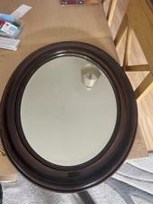 Round Wall Mirror, Brown Wooden Frame, Wall Mounted, Regular Glass