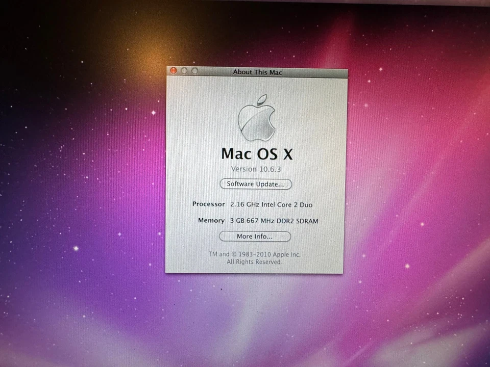 Apple MacBook Pro 2006 15” 2.16ghz Core 2 Duo 3GB RAM 120GB HDD OS X 10.6 - Image 2 of 4