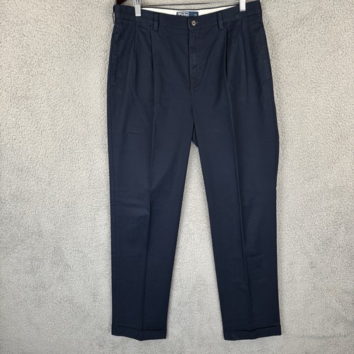 Vintage Polo Ralph Lauren Hammond Pants 34x34 Navy Blue Pleated Cuffed 90s Y2K