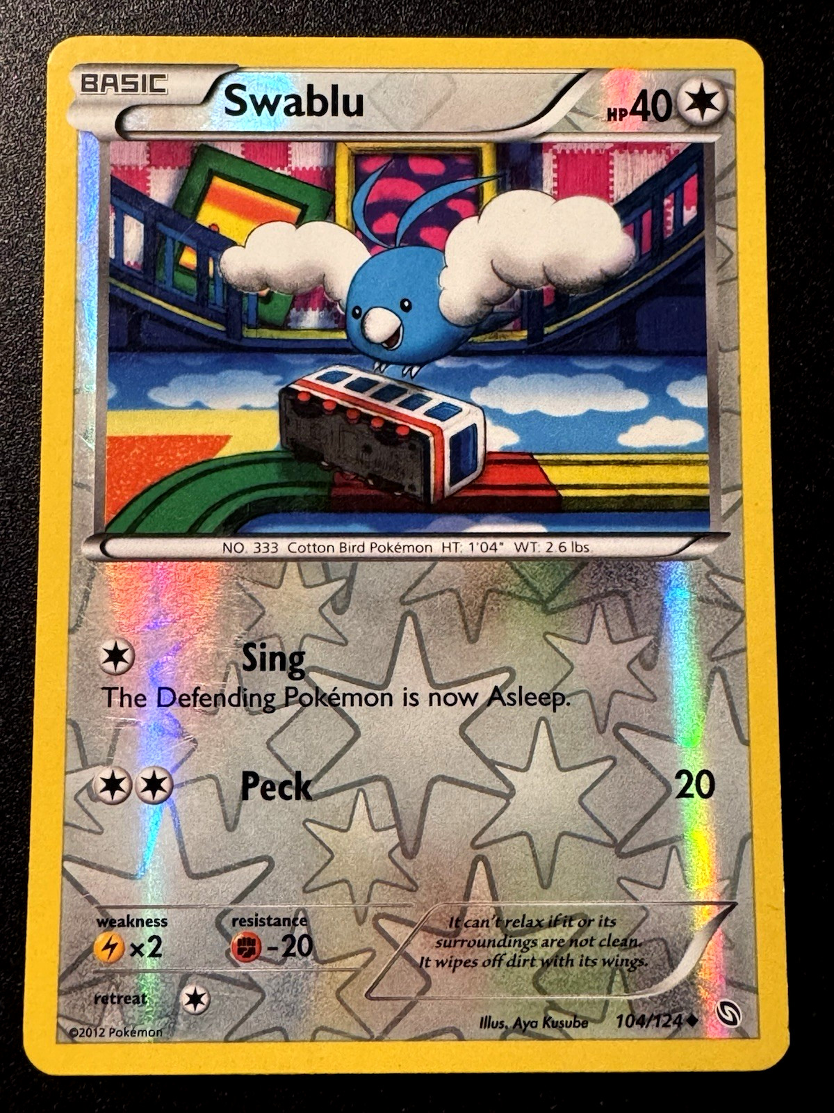 Swablu 104/124 B&W Dragons Exalted Pokemon Card Reverse Holo Foil Rare MP
