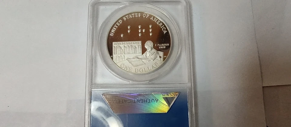 2009 p Louis Braille .900 Silver Dollar ANACS-PR70 DCAM FDOI # 281 of 1824 - Image 4 of 4