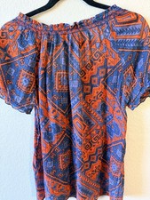 Lucky Brand Womens Blue Orange Geometric Peas...