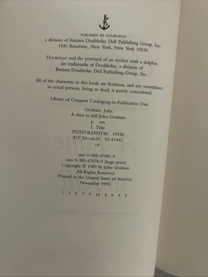 A Time to Kill SIGNED by John Grisham 1993 1st Ed 1st printing Hardcover Nice! - Image 4 of 4