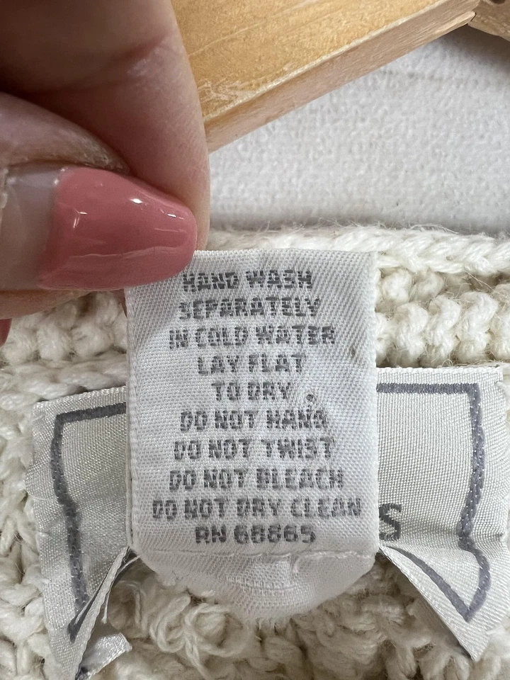 Suéter Express Tricot Mujer Mediano Crema Blanco Tejido a Mano Hoja Pullover Foto 4 de 4