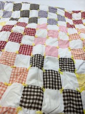 Patchwork Quilt Blanket Homemade 75 X 76" Square Scrap Block READ