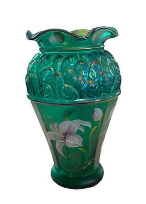 Fenton Showcase Series Vase Handpainte Lily /Artist Signed/ Designer Jon Saffell