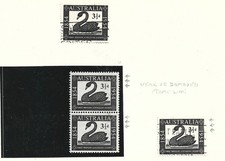 1954 3 1/2d Black. 1st WA stamp. 2 MUH & 1 Used  Weak or damaged frame line 