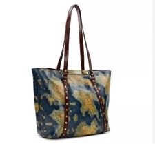 PATRICIA NASH Benvenuto leather extra large tote + Dust bag GREEK MAP