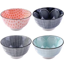 Japanese Ceramic Rice Bowl Set of 4 Small Porcelain Sushi Bowls for Soup Snac...